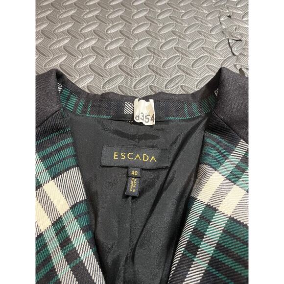 ESCADA ELBOW PATCH PLAID WOOL KNIT JACKET BLAZER TARTAN GREEN WOMENS 40 US 10 - Picture 6 of 12